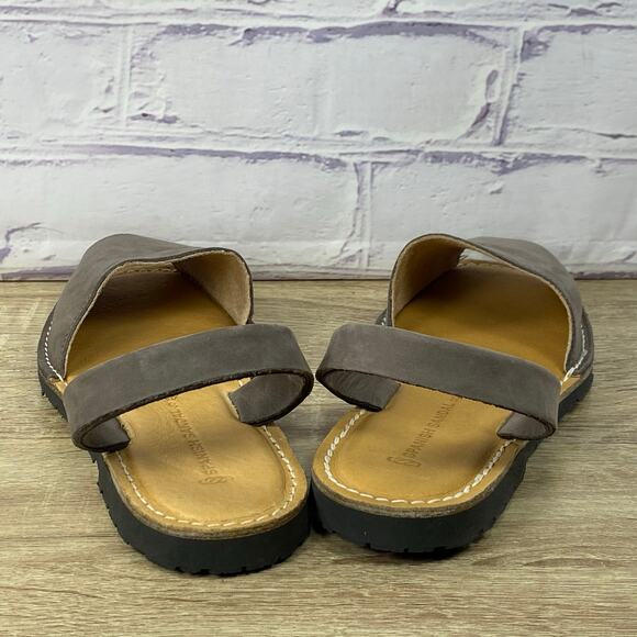 Spanish Sandal Co. Grey Sandals 40 US 9.5 Nubuck Leather Avarcas Peep Toe Flats - Picture 4 of 8